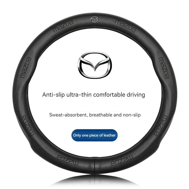 

2025 Горячее Для Mazda 3 5 6 SKYACTIV Axela Atenza CX30 CX5 CX8 CX9 MX5 RX8 RX7 BT50 Углеродное волокно Кожа Чехол на руль автомобиля Ac чёрный