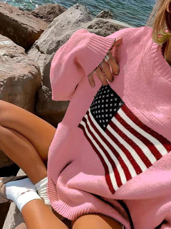 American Retro Star Flag Knit Pullover Sweater