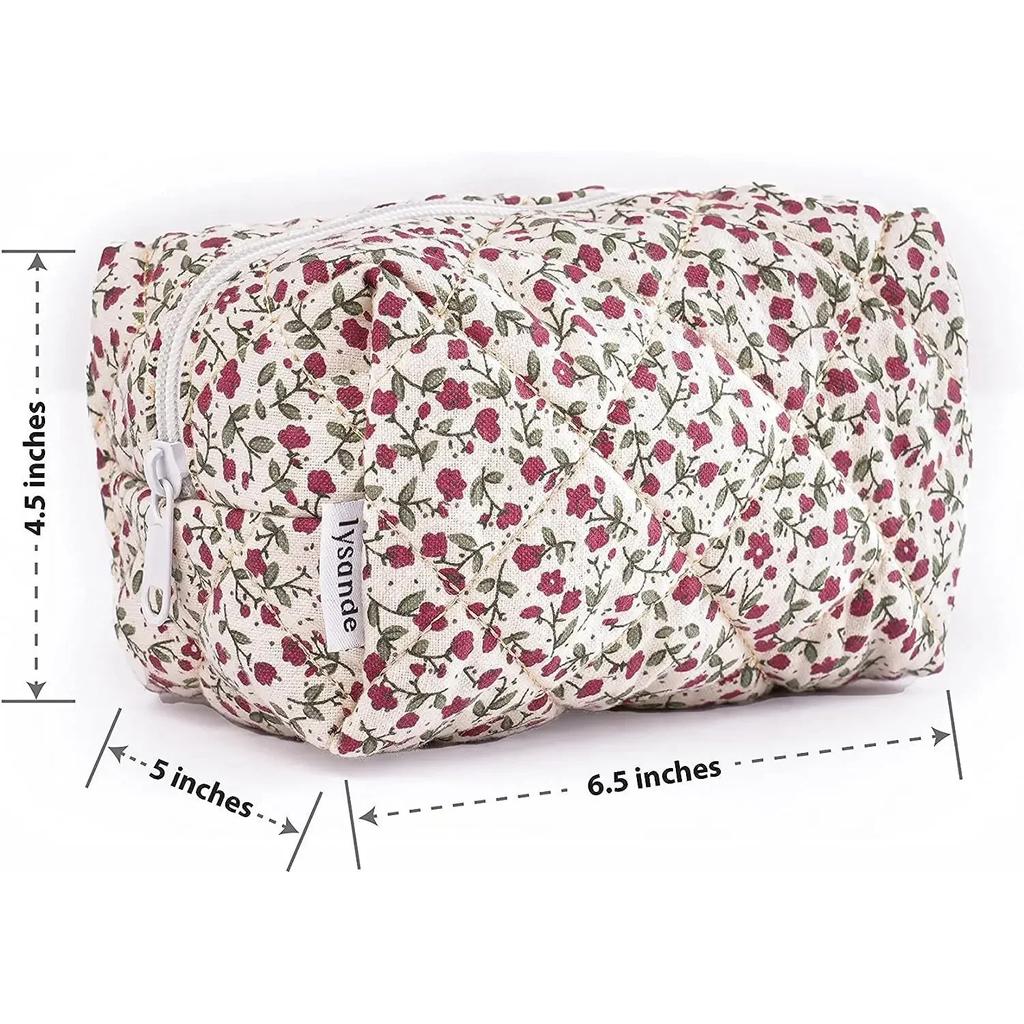 Storage Organizer Floral Puffy Quilted Makeup Bag Flower Printed Cosmetic Pouch Large Travel Cosmetic Bag Makeup Accessory