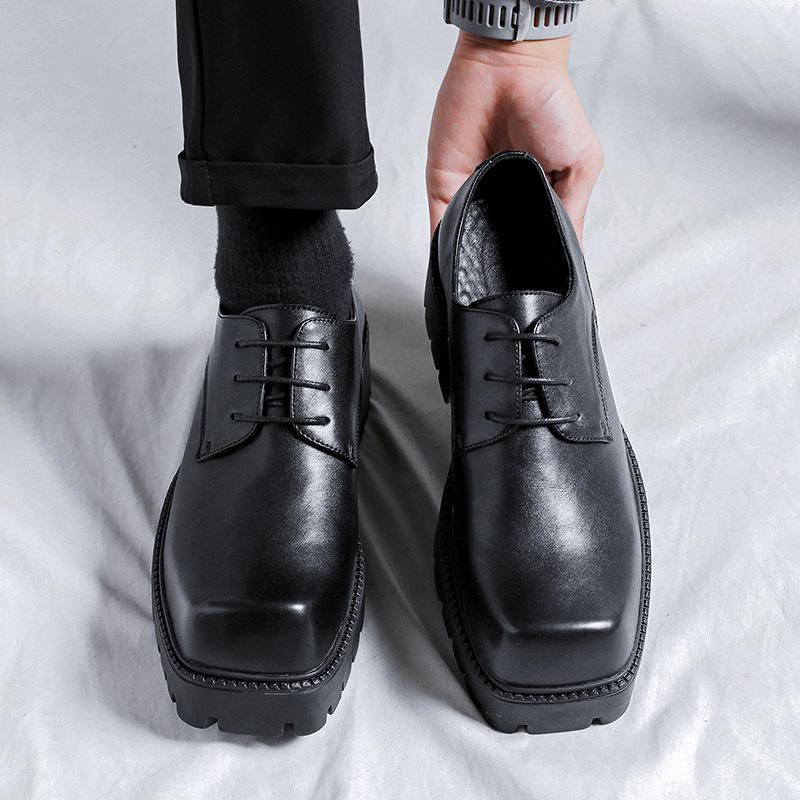 Neue britische Retro-Lederschuhe mit quadratischem Kopf im Herbst und Winter, Derby-Schuhe mit dicker Sohle und erhöhter Sohle für Herren 93560-R