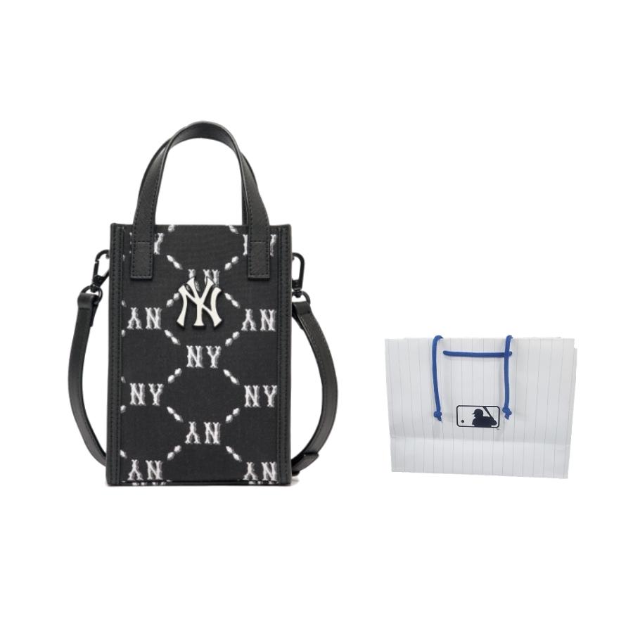 New MLB Monogram Collection Polyester Portable One Shoulder Crossbody Cell Phone Pouch Small Size Women's Black 3ACRH012N-50BKS