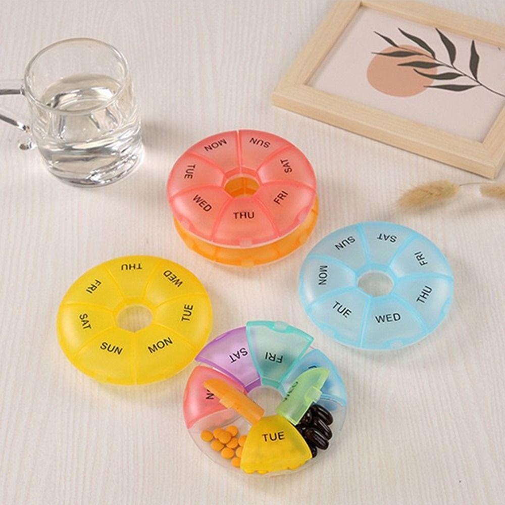 7 Fächer Sieben Tage Pillendose Rundes Pillenfach Tragbarer Tablettenbehälter für Zuhause und Reise