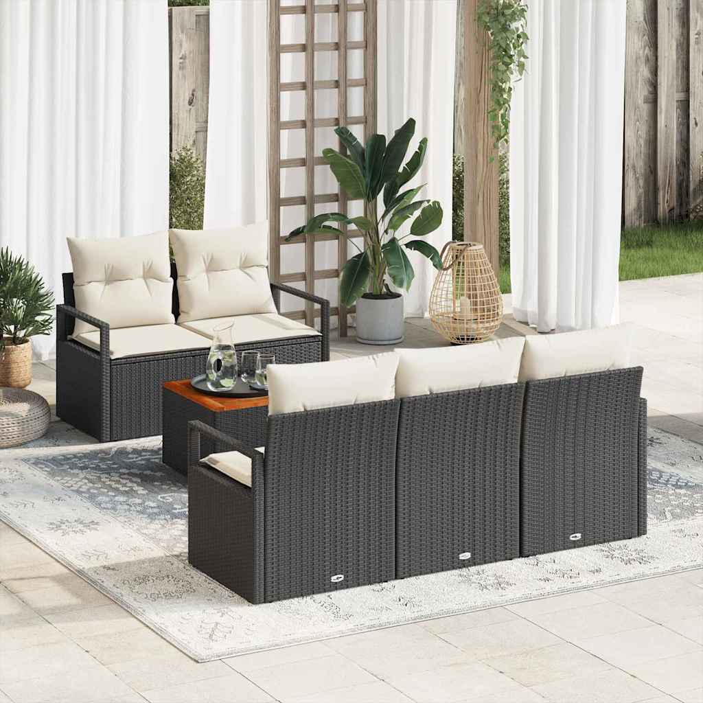Garden Sofa Set with Cushions 6 pcs Black Poly Rattan