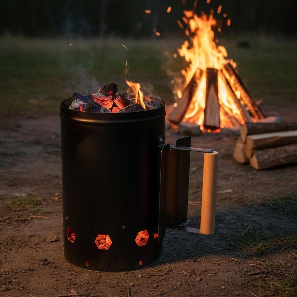 Stainless Steel BBQ Carbon Barrel With Handle Charcoal Bucket Yard