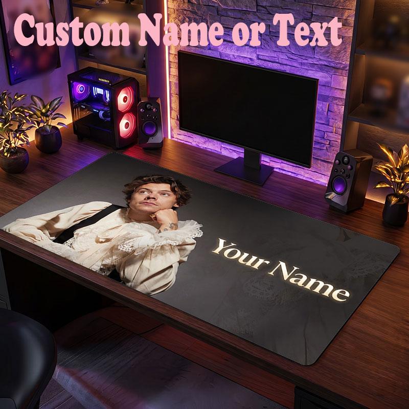 Harry Styles Customized Name Text Mouse Pad, Large Desk Mouse Mat Personalized Home Office Present