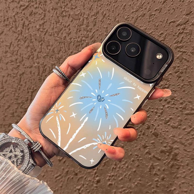 

Blue Fireworks Hard Drop-Proof Phone Case for Apple iPhone Models 11/14/15/17Pro/Max, Silver Color. iPhone 12 Pro Max