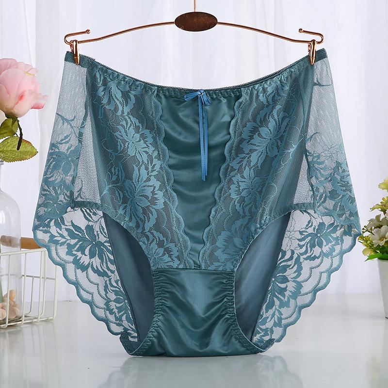 Plus Size Sexy Lace Seamless Panties High-Rised Mesh Briefs Soft Breathable Underpants Lightweight Underwear