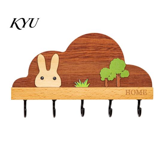 Office Badge Holder Solid Wood Key with 5 Hooks, Decorative Wall Mounted Rack, Space Saving Organizer for Entryway Kitchen And Hat Rack