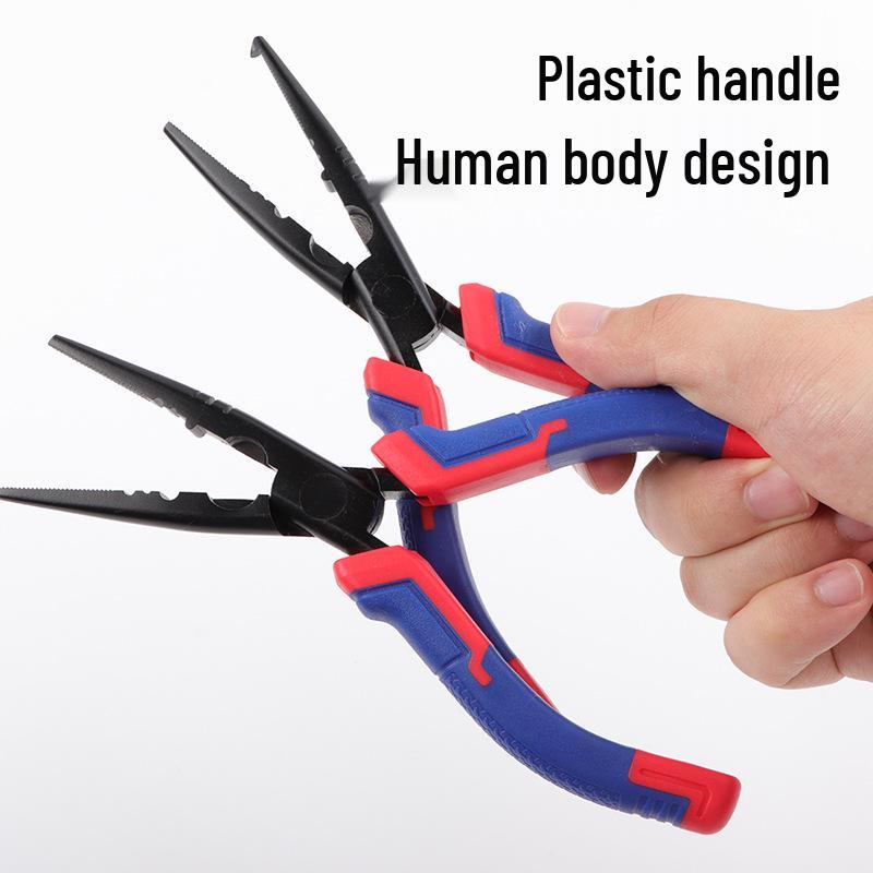 Rust-Proof Teflon Needle-Nose Pliers with Hook, Bent Nose, Multifunctional Electrician's Tool, Non-Stick Wire Gripping Pliers