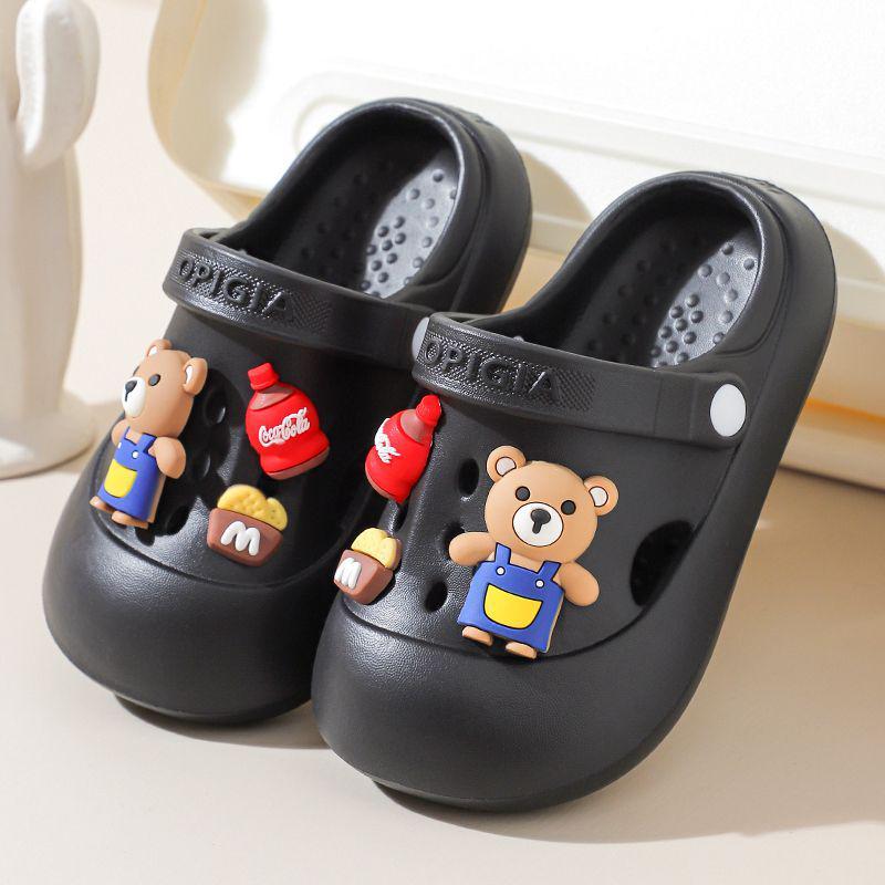 Children's Non-Slip Cartoon Beach Slippers, Closed-Toe for Ages 6-12, Two-Way Summer Shoes