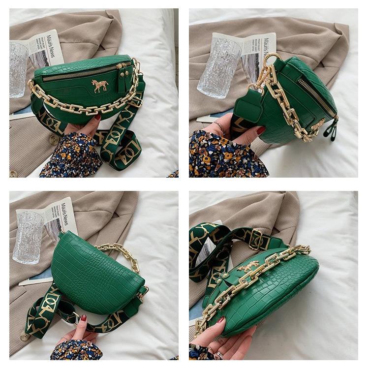 Thick Chain Women's Waist Bag Fanny Pack Fashion Shoulder Crossbody Chest Bags Female Belt Bag Crocodile Shoulder Bag KTY