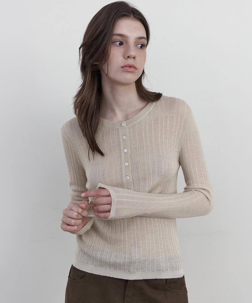 WEDNESDAYOASISFORWOMEN Vero Ribbed Henley Neck Knit_Light Beige(Wcb6Kn115)