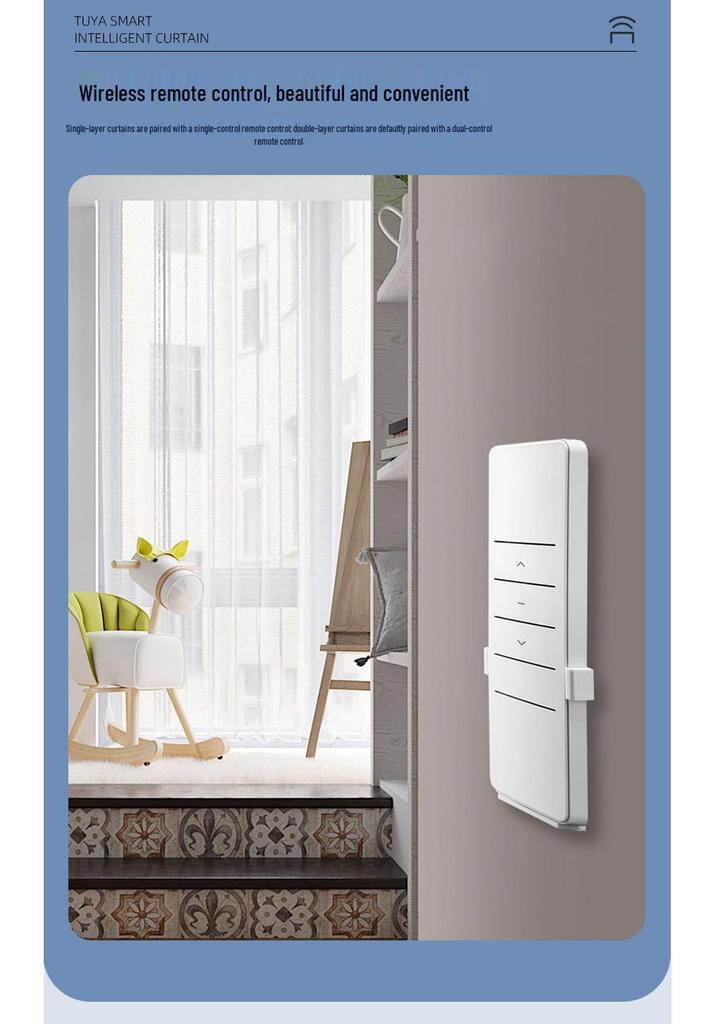 Smart Electric Curtain Motor with Silent Track, featuring Tuya WiFi, ZigBee, and Voice Remote Control.