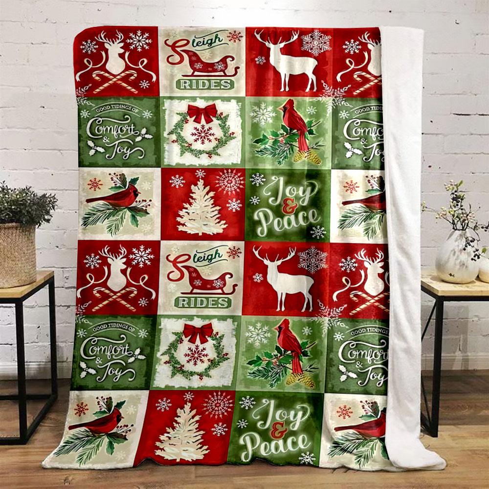 Festive Holiday-themed Squares with Reindeer, Sleighs, Wreaths, and Cardinals. for All Seasons Blanket Lunch Break Throw Gift