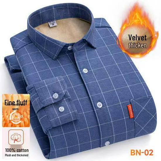 Men's Thick Fleece-Lined Oxford Long-Sleeve Shirt - Warm and In Stock