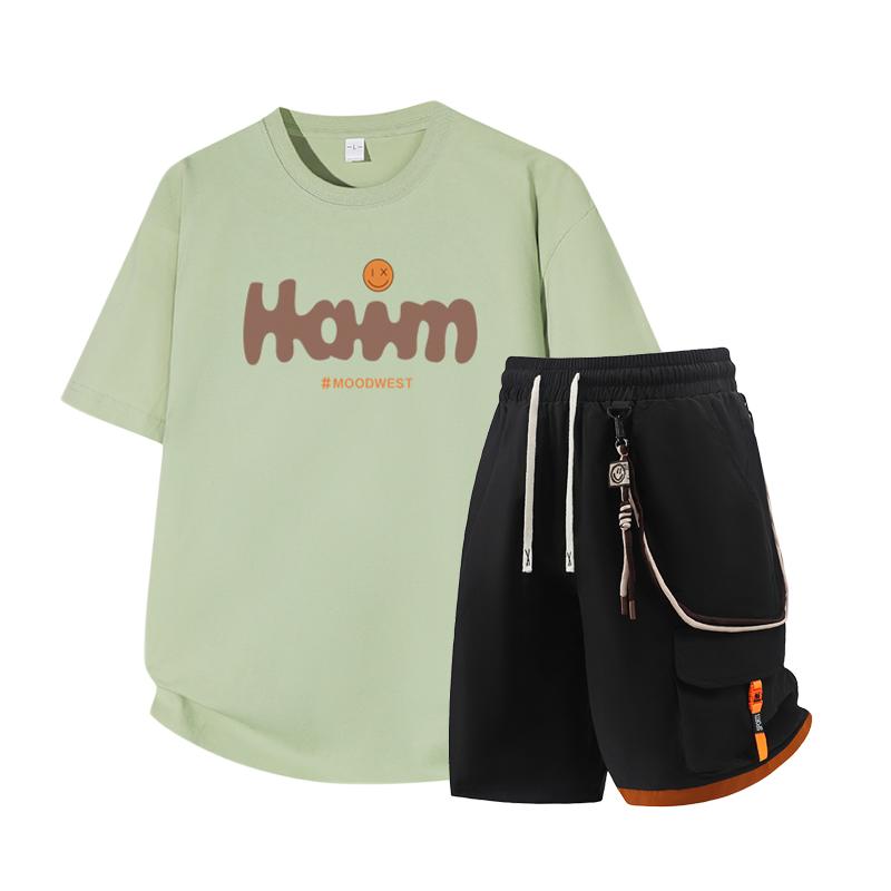 Dmo Men's Short Sleeved Set Summer Short Sleeved Slim Fit Upper Garment Men's Two-piece Set