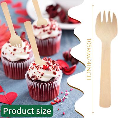 200 Party Mini-Kuchen Eis Dessert 4-Zoll Einweg-Birke 100 Stück kleiner Löffel, 4,1 Zoll 100 Stück Gabel-Löffel Geschirr