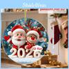 Cute Claus Santa Snowman Elk Pattern Acrylic Round Pendant For Christmas Decor