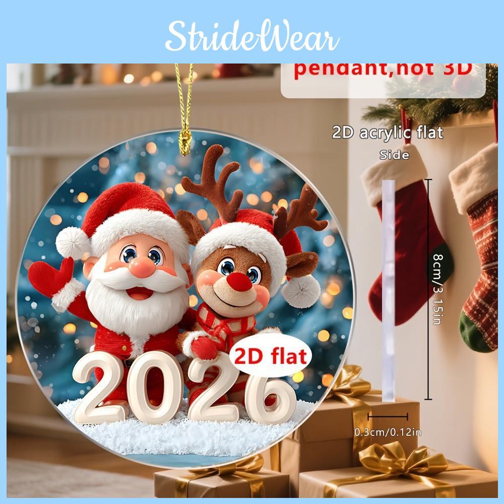Cute Claus Santa Snowman Elk Pattern Acrylic Round Pendant For Christmas Decor