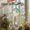 Hanging Marine Ornaments Ocean-Themed Crystal Wind Chime, Stained Acrylic Jellyfish Seahorse Pufferfish Suncatcher Sun Catcher Decor with Prism Drops,