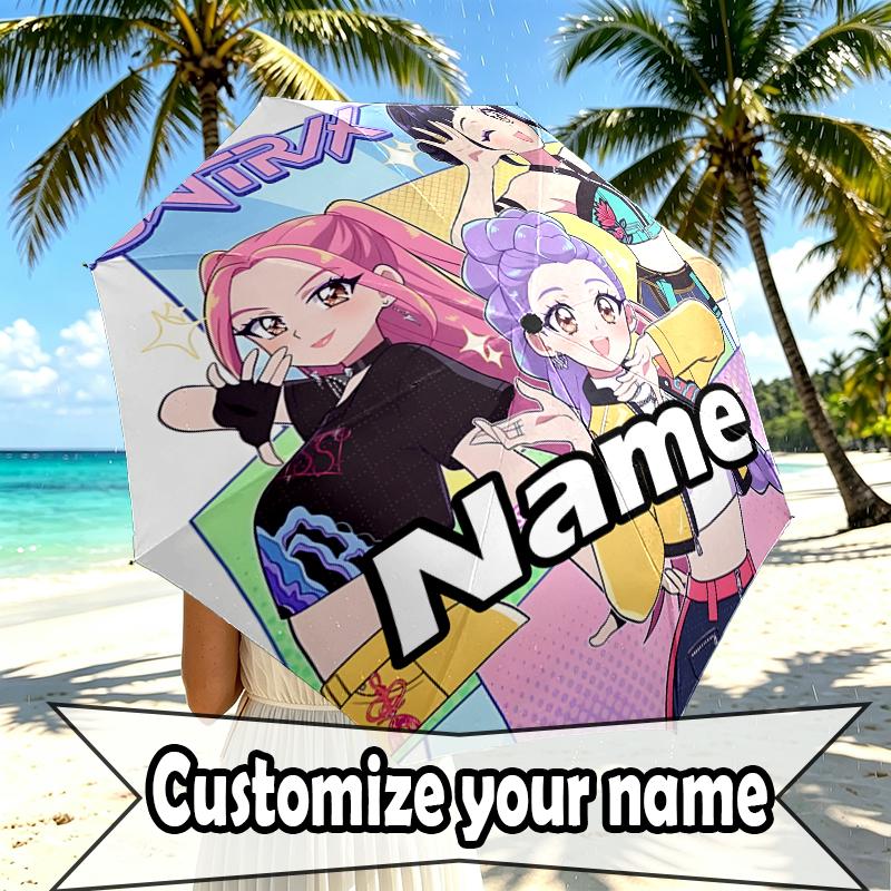 Custom Name Personalized KPop Demon Hunters Print Umbrella, Auto Open Close, 8‑Rib Sturdy Frame, Commute Camping Hiking Use, Birthday Gift
