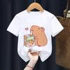 Kids Pure Cotton T-Shirt Cute Capybara Casual Short-Sleeve Cartoon Pattern Top Girls Kawaii Spring/Summer Children's Clothing