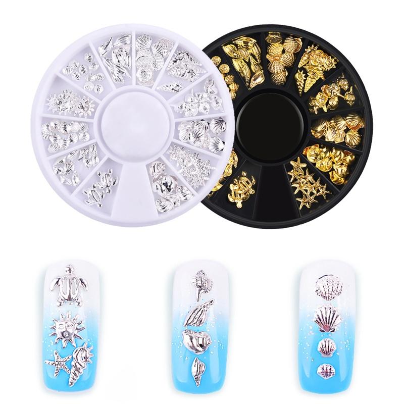Summer Nail Art Sequins Glitter Nail Art Decals 3D Metal Frame for Shell Sea Starfish Studs on Nails DIY Charm Jewelry 1