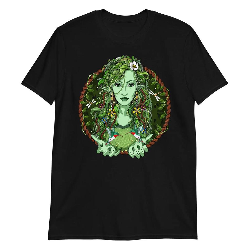 Mother Nature Gaia Green Forest Elf Goddess T Shirt Lover Spiritual Casual Vintage Stylish Soft Breathable Comfortable