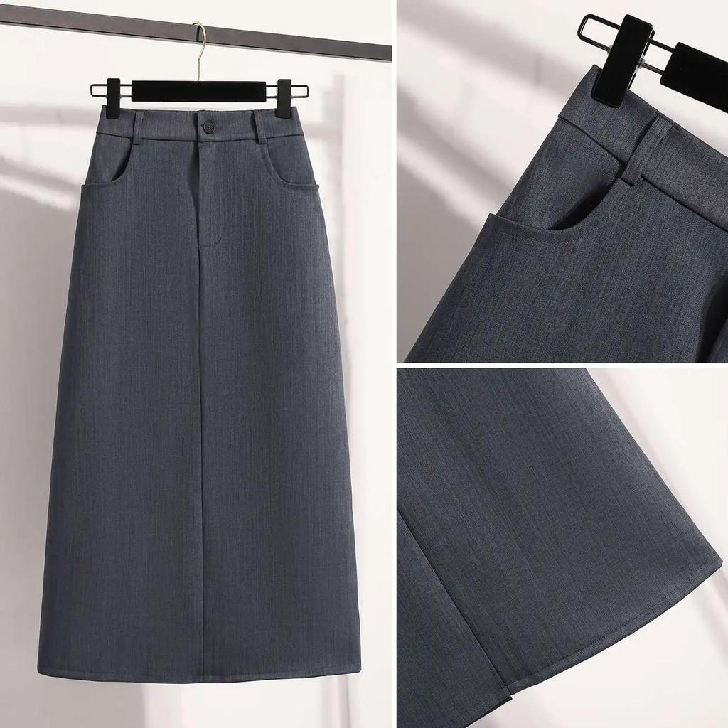 Female Autumn Half-body Skirt Ladies Elegant Commuting Medium-length Hip Skirts Loose A-line Skirt