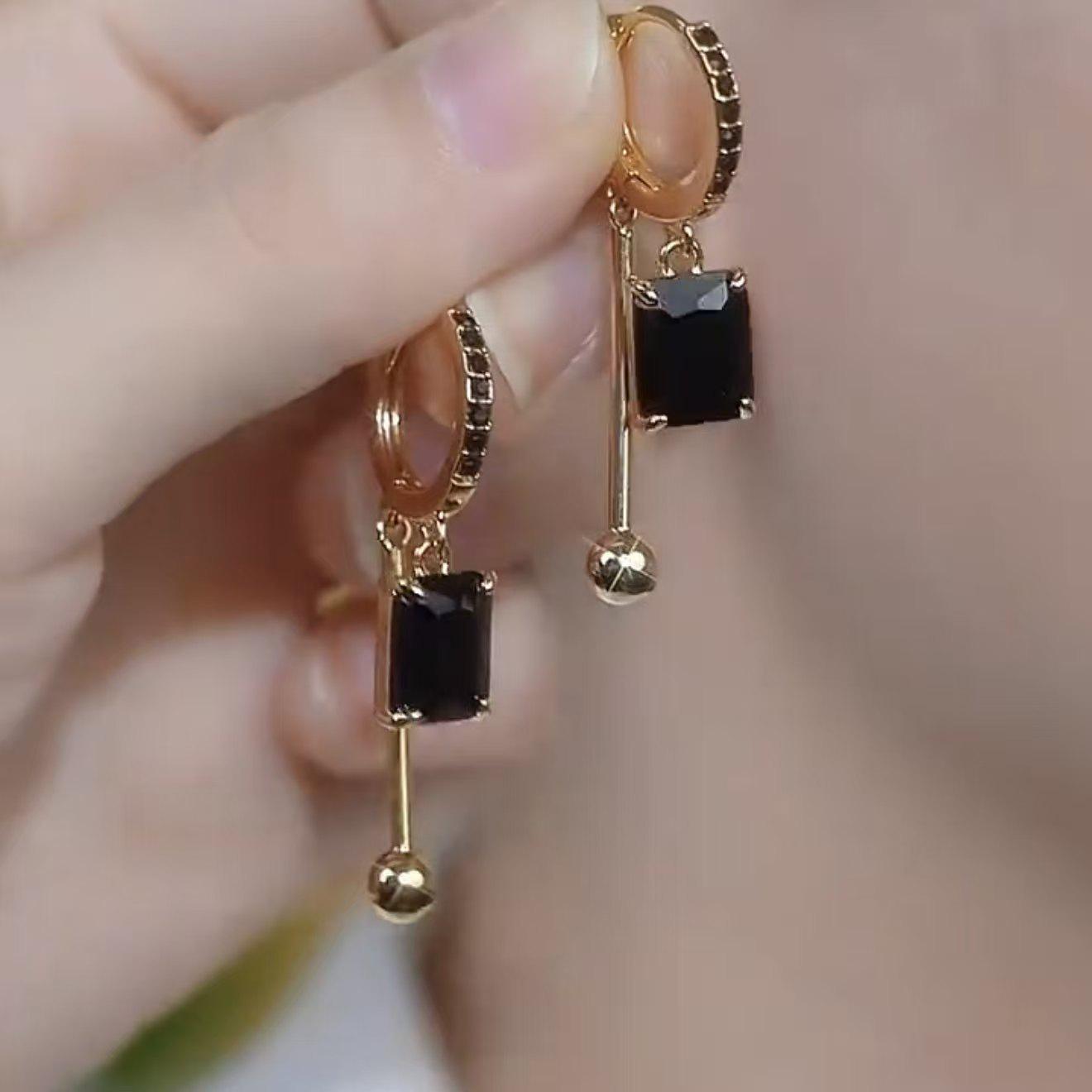 Женские черные квадратные серьги - В стиле знаменитостей, Роскошные, Высококачественные пусеты для универсального, Модного образа золотой