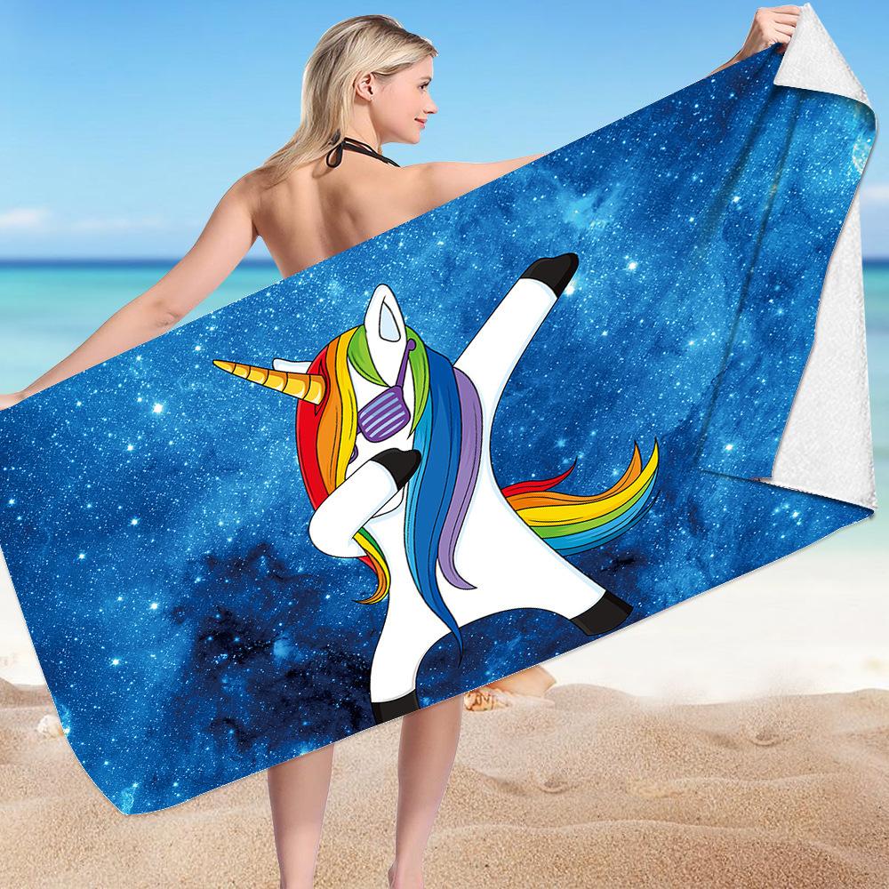 Cute Unicorn Series digital-printed polyester Superfine fiber double-sided fleece Beach vacation bath towel, beach towel