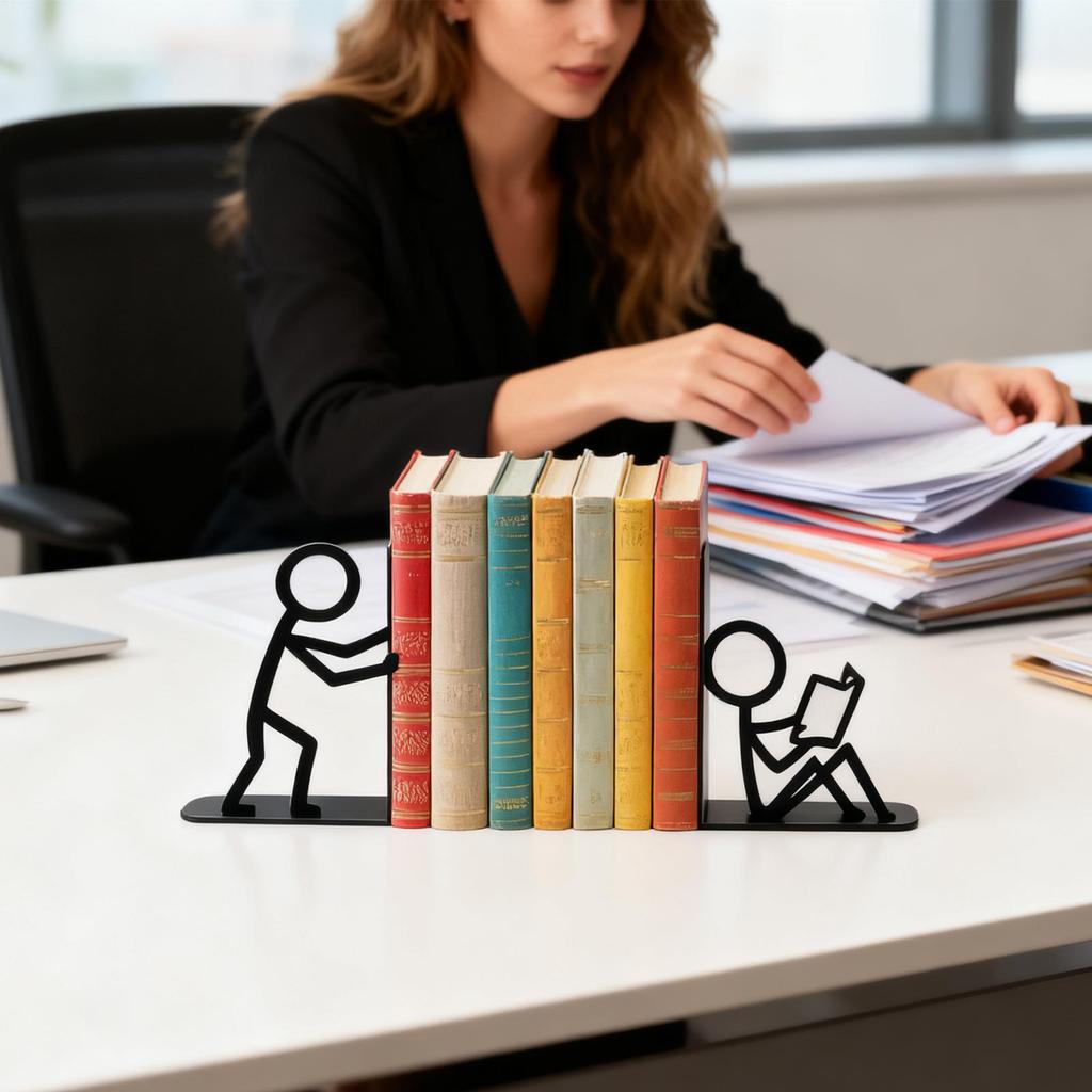 Book Ends Abstract Heavy Duty Metal Organizer Book Stopper Organzier for Kids Room Bookends Non-Skid Book End for School Library
