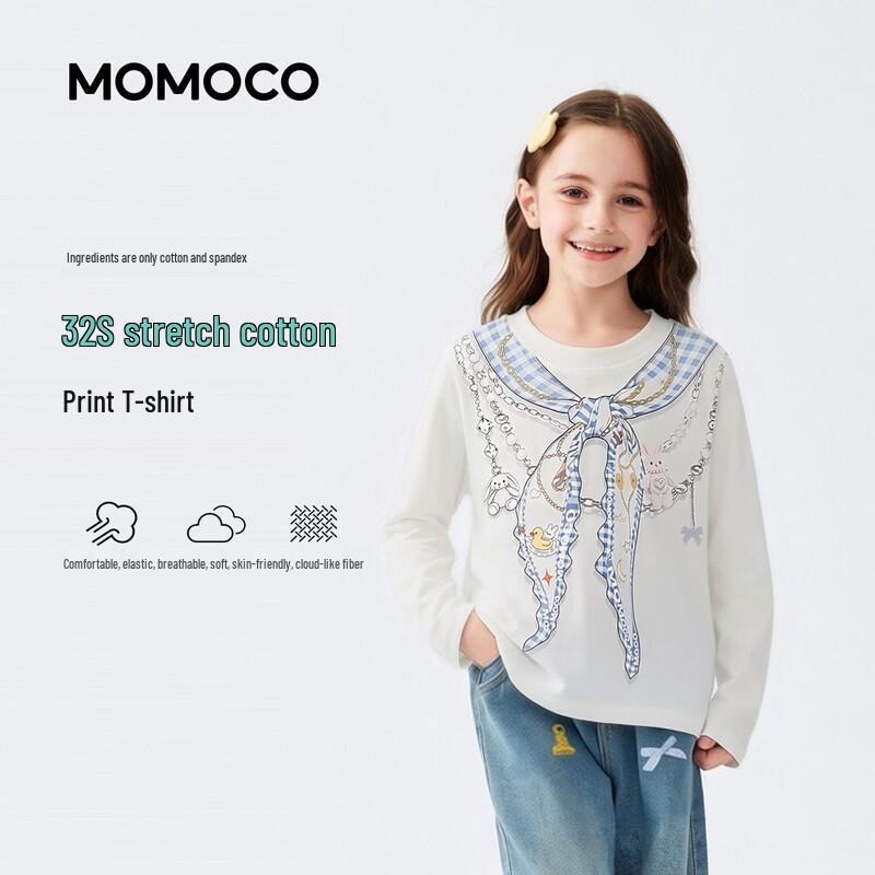Девочковая синяя футболка с принтом и длинным рукавом MOMOCO 150