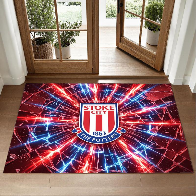 Stoke City Football Design Crystal Velvet Rug Soft Decorative Mat for Bedroom Entrance