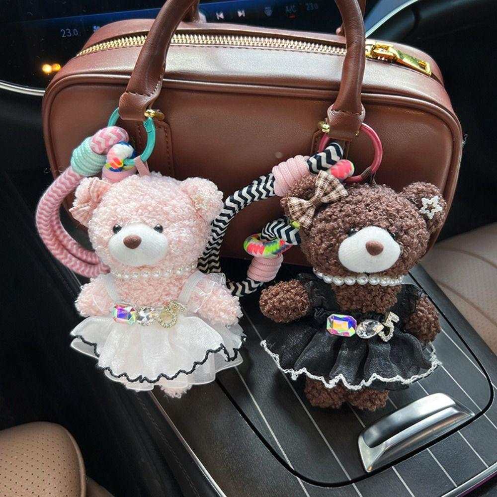 Cute Cartoon Puffy Skirt Little Bear Keychain Soft Bag Charm Trend Plush Doll Pendant Bag Pendant