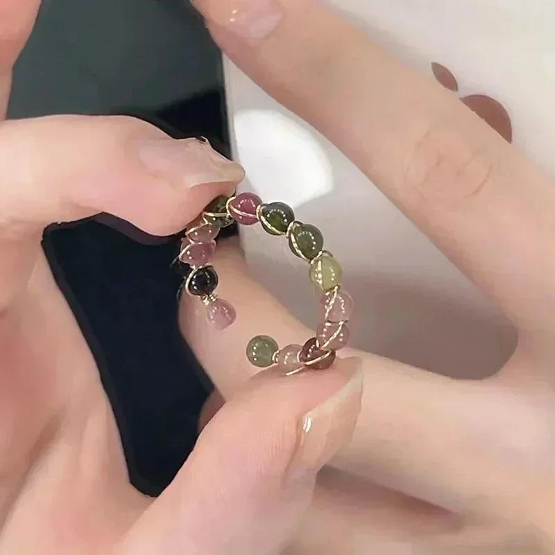 Retro Stainless Steel Double Oil Drip Open Rings for Women Luxury Irregular Adjustable Finger Ring 2024 New Trendy