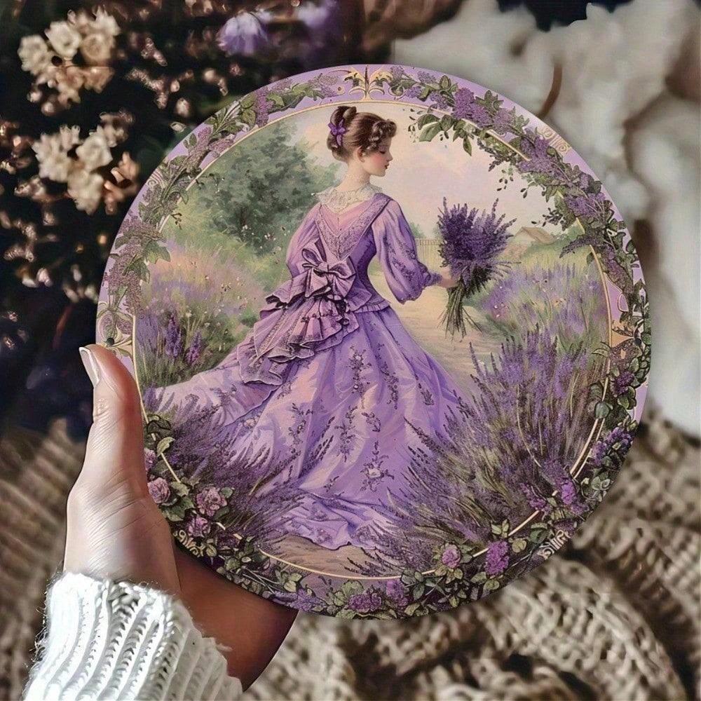 

Vintage Metal Tin Sign 8x8 Inch Round Wall Art Lady Lavender Retro Kitchen Cafe Bar Decor разноцветный