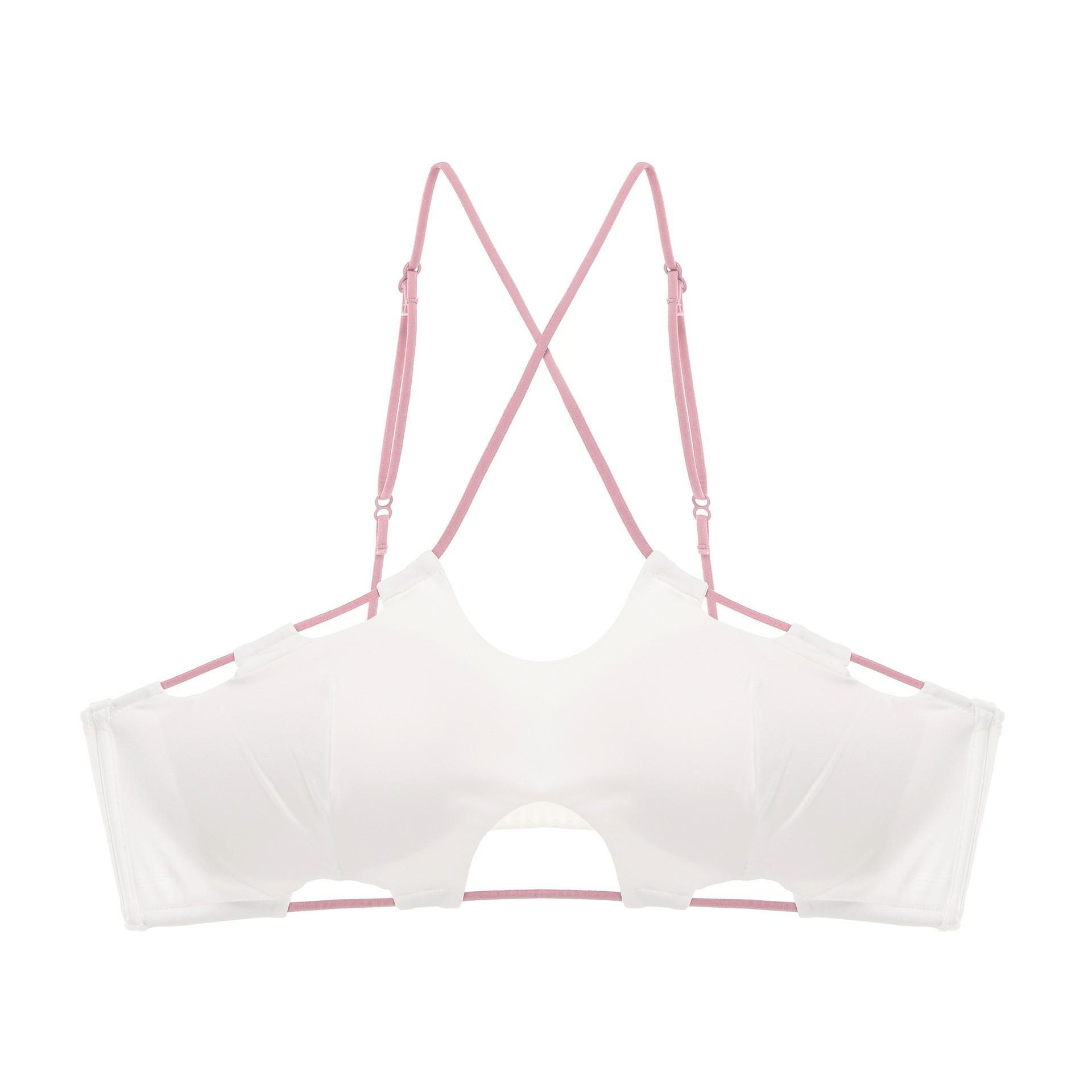 

French pure desire seamless steel ring underwear sexy neck contrast color cross back underwear tube top gathering bra cover S білий