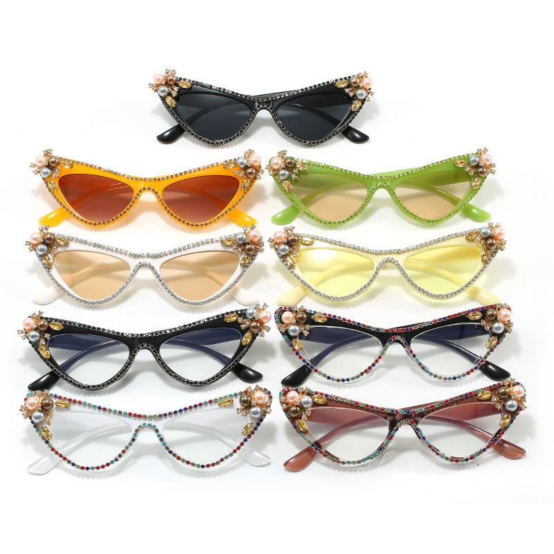 In stock, new PC frame glasses, fashionable cat's eye diamond-encrusted small frame sunglasses, European and American trendy sunglasses B