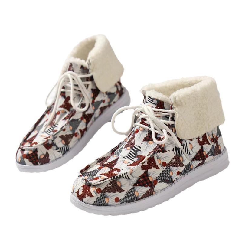 Foreign Trade European and American Large-size Cotton Shoes for Women's Winter New Santa Claus Thickened and Velvet Women's Flat-soled Cotton Shoes