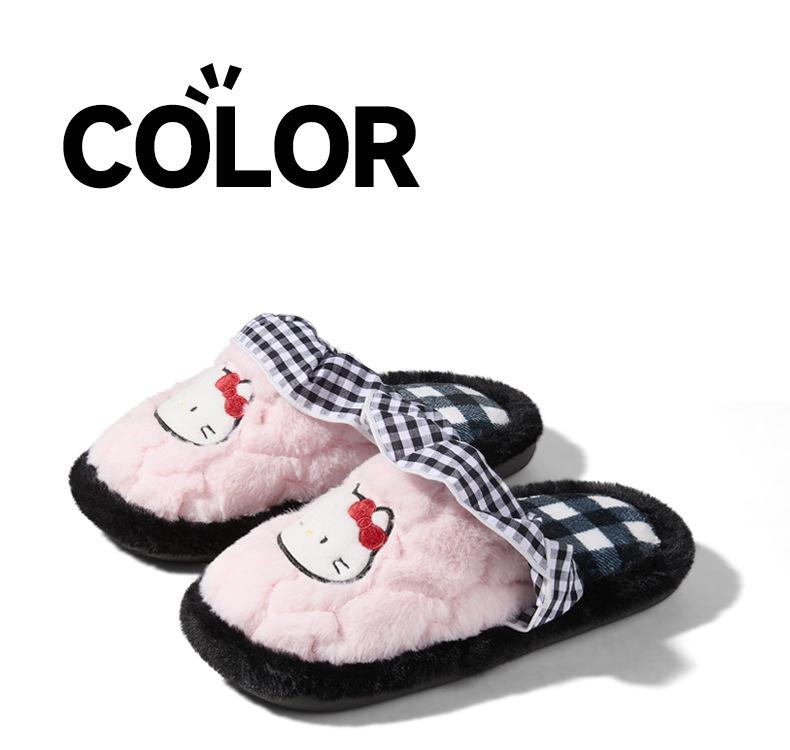 Cute Kitty Bow Slippers: Women's Non-Slip Comfortable Cotton Indoor Shoes for Autumn and Winter