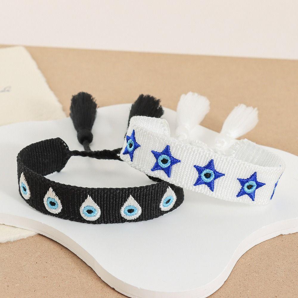 Embroidered Woven Charm Bracelets Adjustable Rope Blue Eyes Bracelet  Jewelry Gift