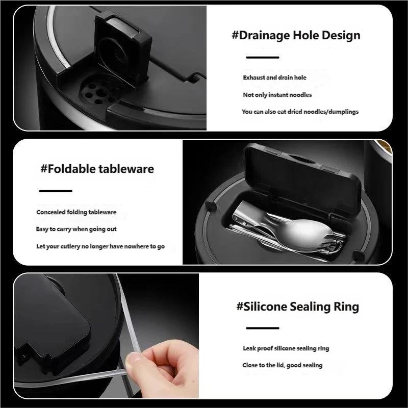 304 stainless steel instant noodle bowl, large capacity student dormitory with lid, portable bento box for office workers