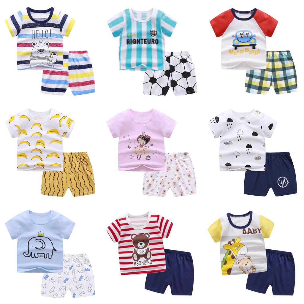Set Estivo in Cotone per Bambini con T-shirt a Maniche Corte e Pantaloncini con Stampe Animali per Bambini