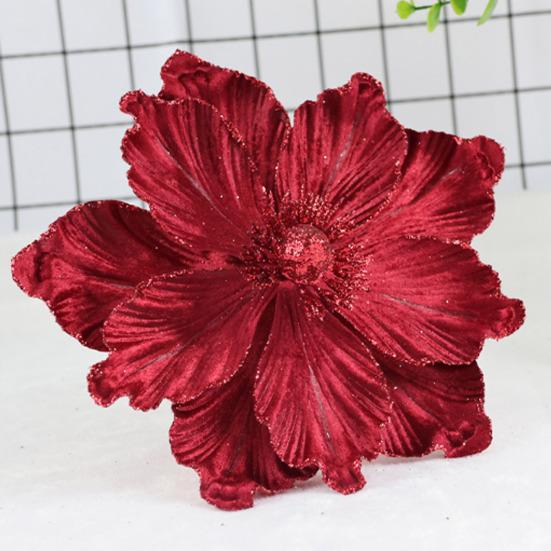 Artificial Christmas Flowers Large Glitter Magnolia Decoration Sparkling Xmas Tree Ornaments Wreath Garland Home Party Decor DIY Crafts