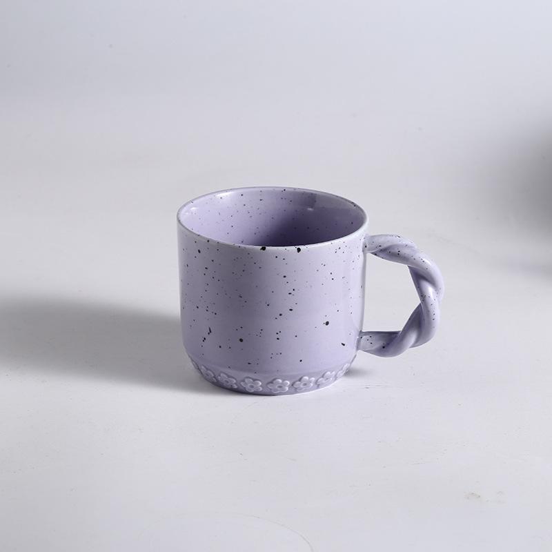 

Creative splashing ink twist handle ceramic mug, cream water cup, coffee cup, high value breakfast milk cup 300ml фиолетовый