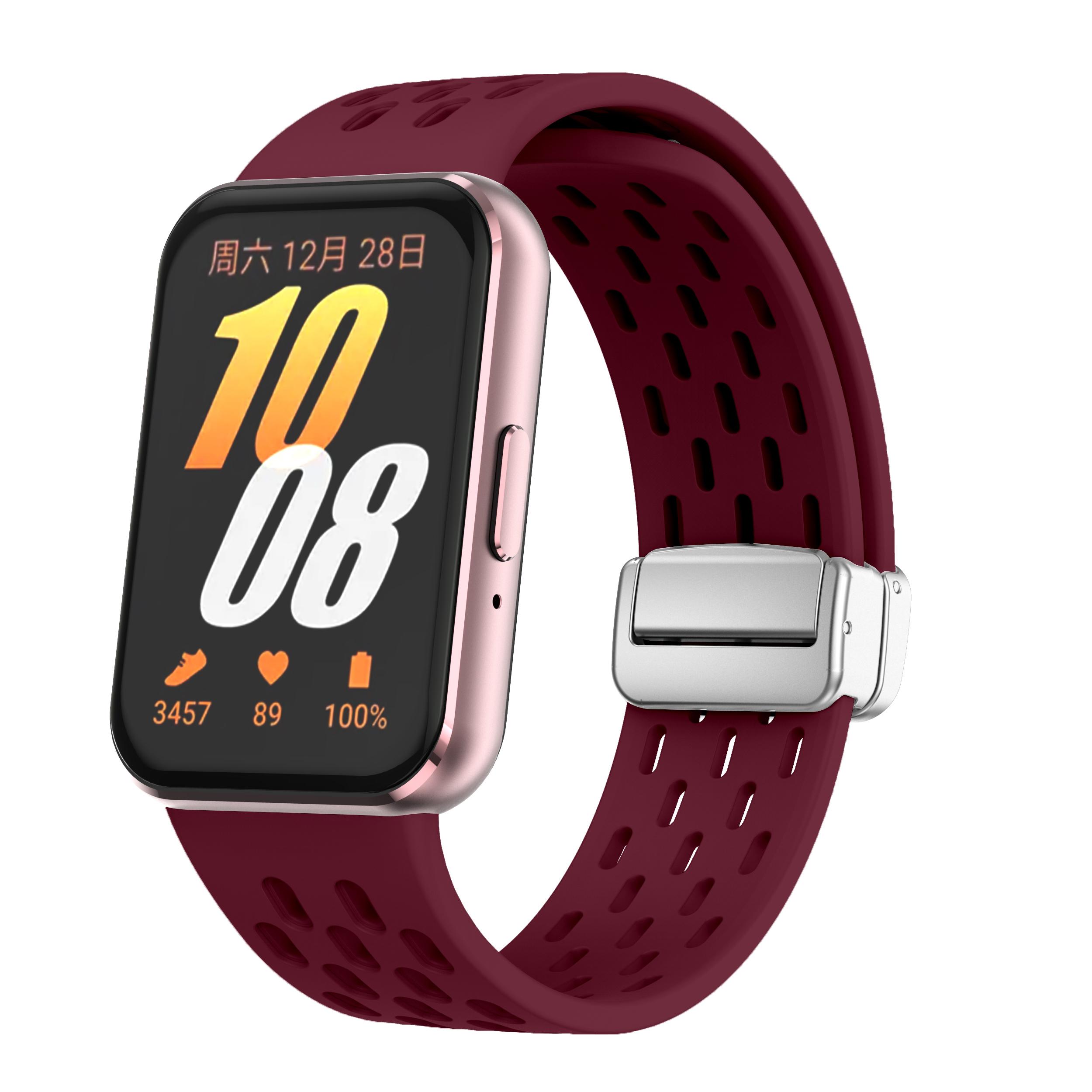 

Для Samsung Galaxy Fit 3 Ремешок смарт-часы Аксессуары Магнитный Ремешок на запястье Силиконовый Дышащий Браслет Ремешок Galaxy Fit3 For Galaxy Fit 3 вино красного