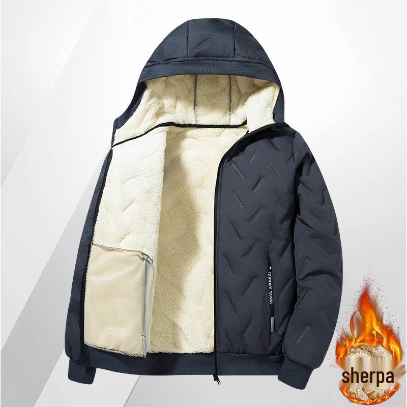 

Men s Plus Size Lambswool Hooded Cotton Jacket - Autumn/Winter Warmth, New Style, Plus Velvet Ultrasonic Outerwear. L сірий колір