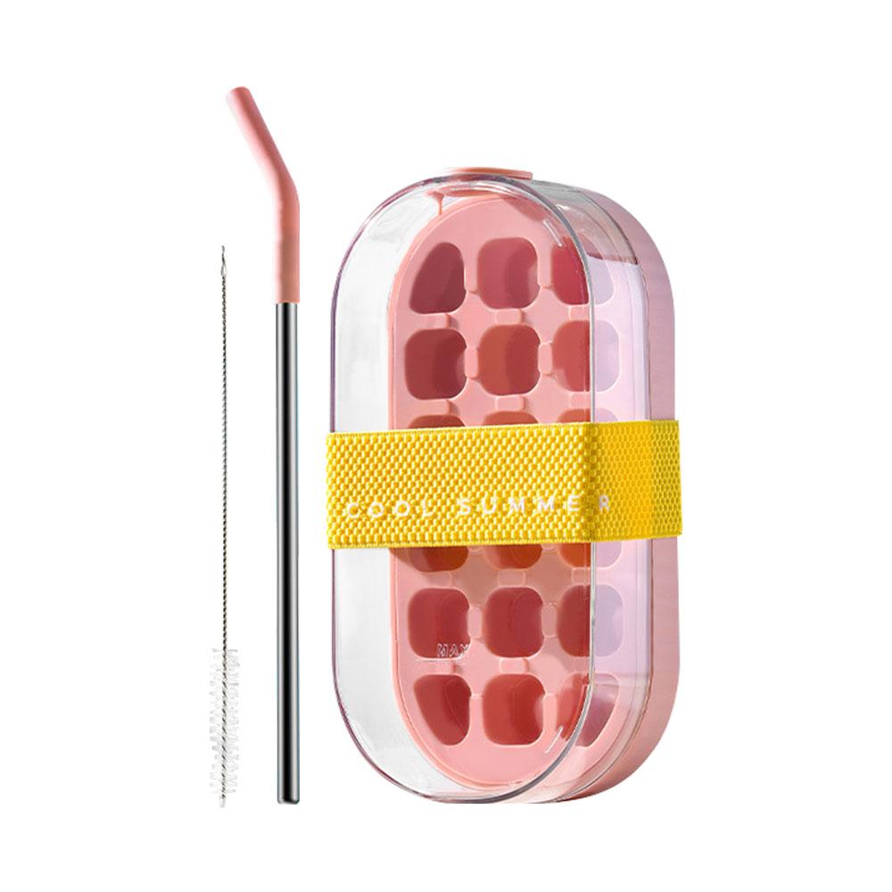 Cool Summer Ice Bottle Cup, 2-in-1 Ice Maker with Straw, No Spill Water Bottle for Ice Cubes, Portable Travel Beverage Container