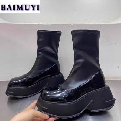 Women Platform Ankle Boots High Heels Chelsea Shoes Chunky Goth Woman Autumn 2024 Trend Brand Designer Leather Snow Botas Mujer
